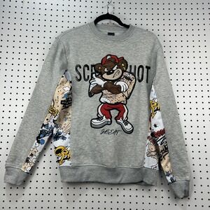 Screenshort Sweatshirt Mens Small Graphic Bear Streetwear Embroidered Crewneck